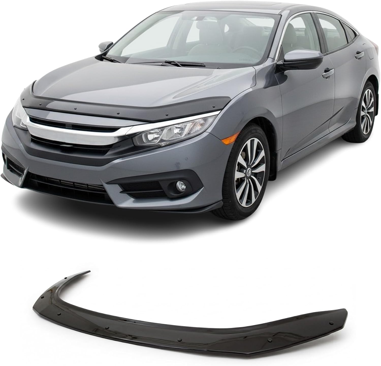 Hood Deflector Guard fits Honda Civic 2016-2021, Bugflector Bug & Bonnet Shields, Black ABS Hood Protector, Protects from Particles & Bug, All Weather Durable Car Exterior Accessories