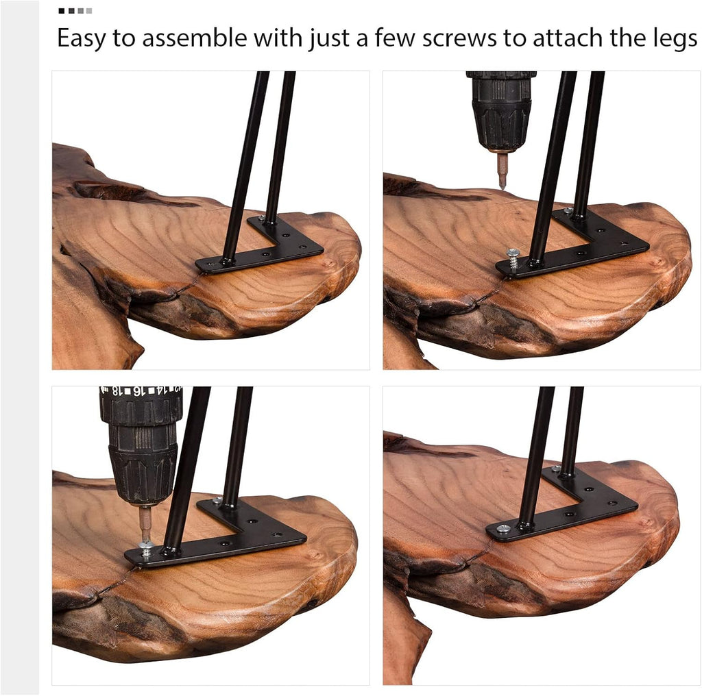 BTEOBFY 14-Inch Live Edge Coffee Table - Handcrafted Solid Wood Side Table with Metal Hairpin Legs - Unique Organic Shape End Table for Living Room, Boho & Modern Farmhouse Home Decor