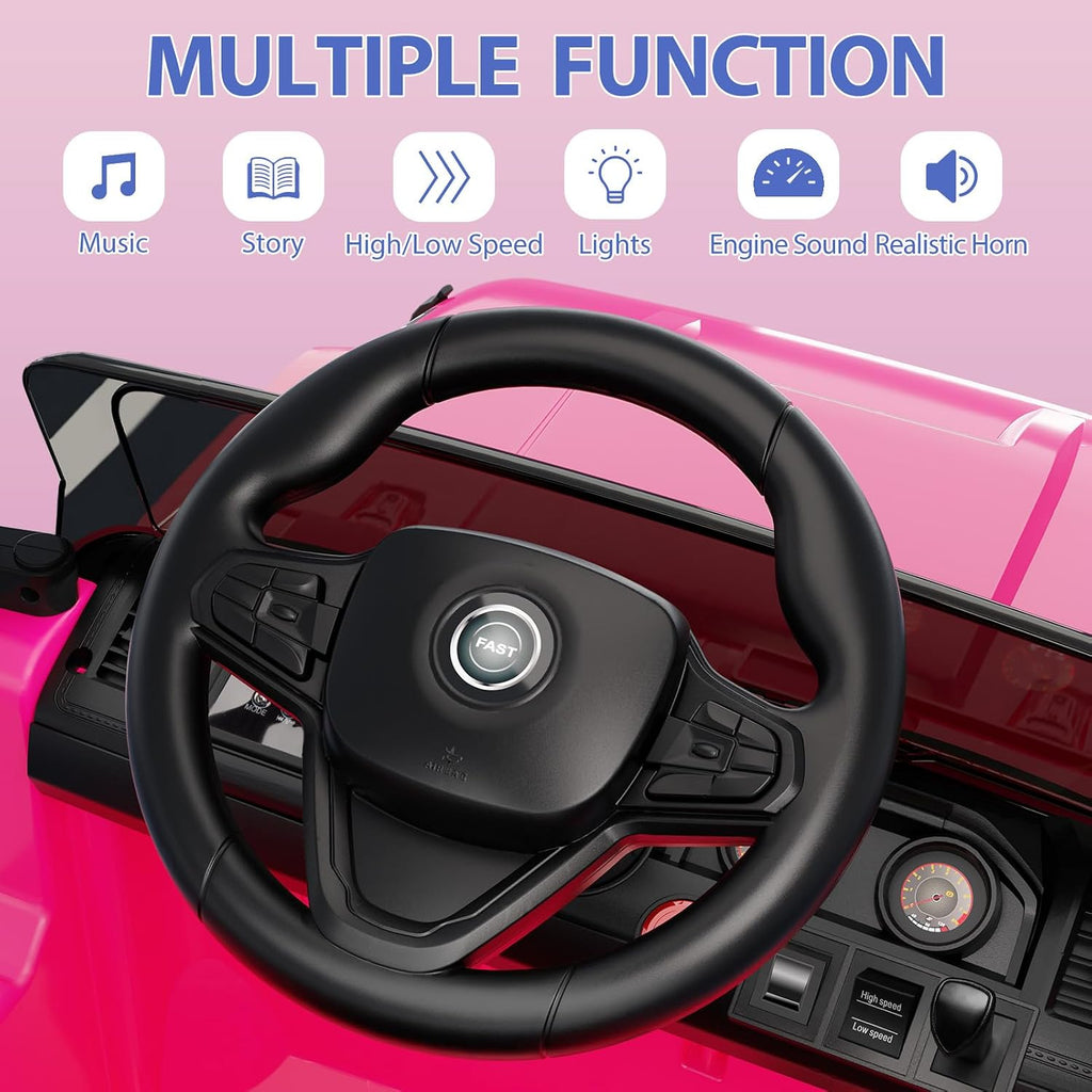 Garvee 12V Kids Ride On Truck Car, Battery Powered Electric Vehicles with Remote Control, Spring Suspensions, 3 Speeds, LED Lights, Music, MP3, Ride On Toy Car for Children Toddles Boys Girls, Pink