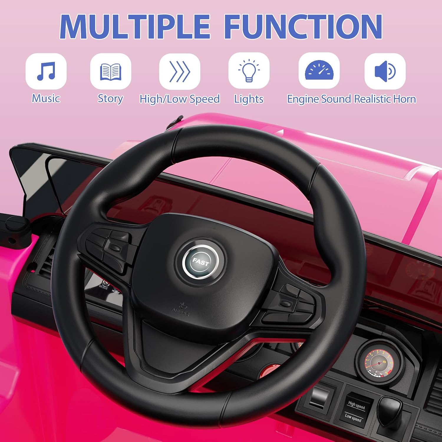 Garvee 12V Kids Ride On Truck Car, Battery Powered Electric Vehicles with Remote Control, Spring Suspensions, 3 Speeds, LED Lights, Music, MP3, Ride On Toy Car for Children Toddles Boys Girls, Pink