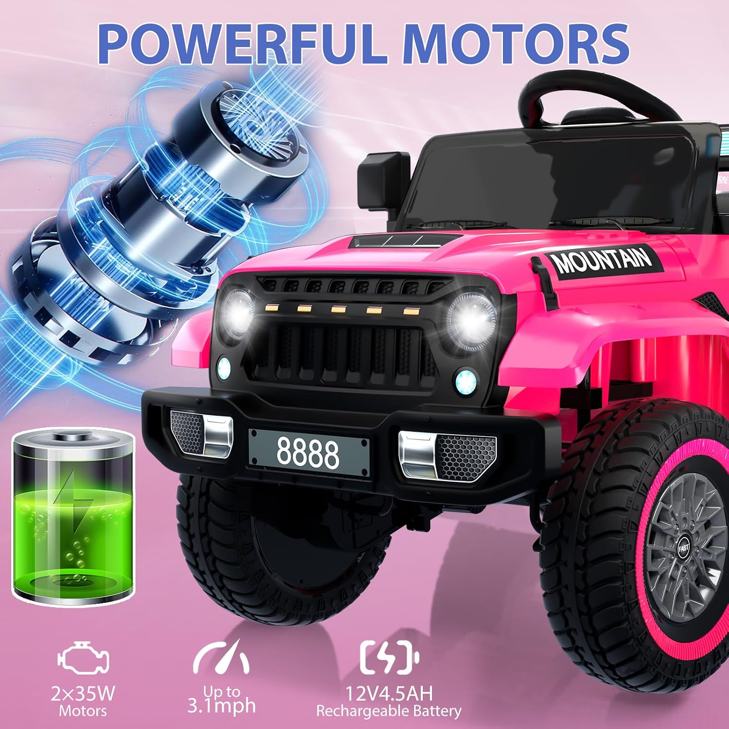 Garvee 12V Kids Ride On Truck Car, Battery Powered Electric Vehicles with Remote Control, Spring Suspensions, 3 Speeds, LED Lights, Music, MP3, Ride On Toy Car for Children Toddles Boys Girls, Pink