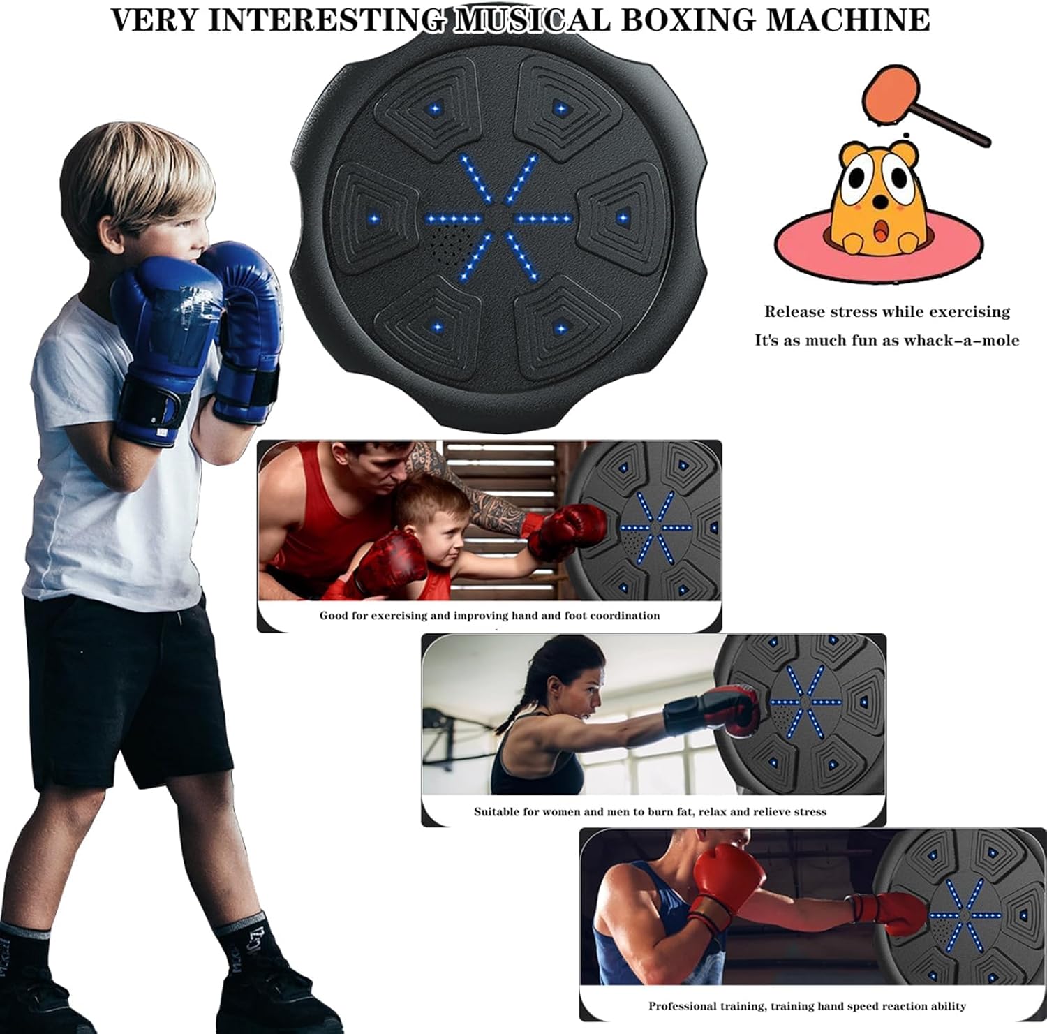 Music Boxing Machine, Wall-mounted Boxing Wall Target with Boxing Gloves, Suitable for Adults and Teenagers