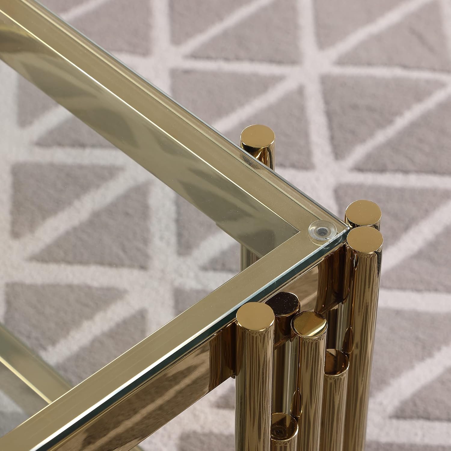 SSLine Clear Glass Coffee Table with Gold Stainless Steel Frame Luxury Rectangle 2-Tier Coffee Table for Living Room Modern Elegant Cocktail Center Table with Storage Shelves for Home Office