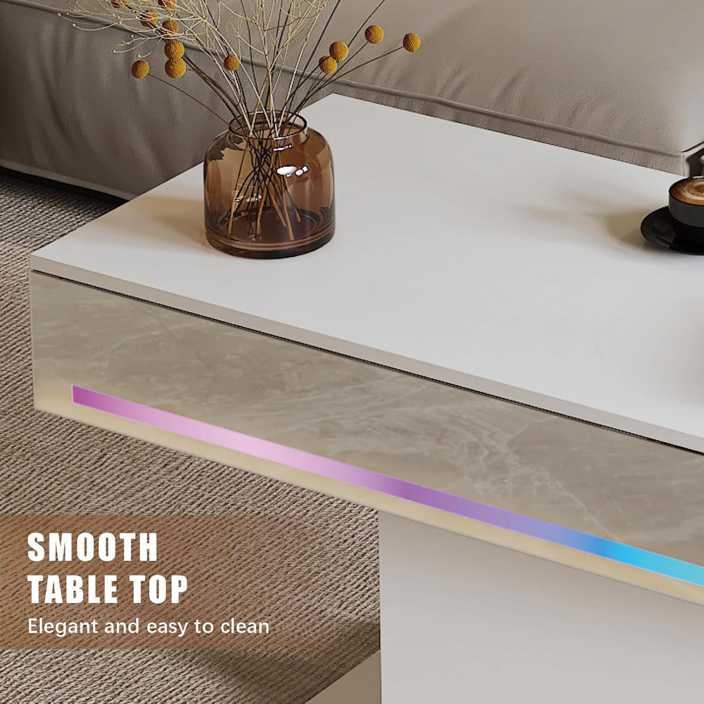 HedoAjim Led Coffee Table for Living Room, Living Room Table Rectangular Center Table, Modern Wooden Coffee Tables with 16 Colors LED Lights for Dining Reception Room