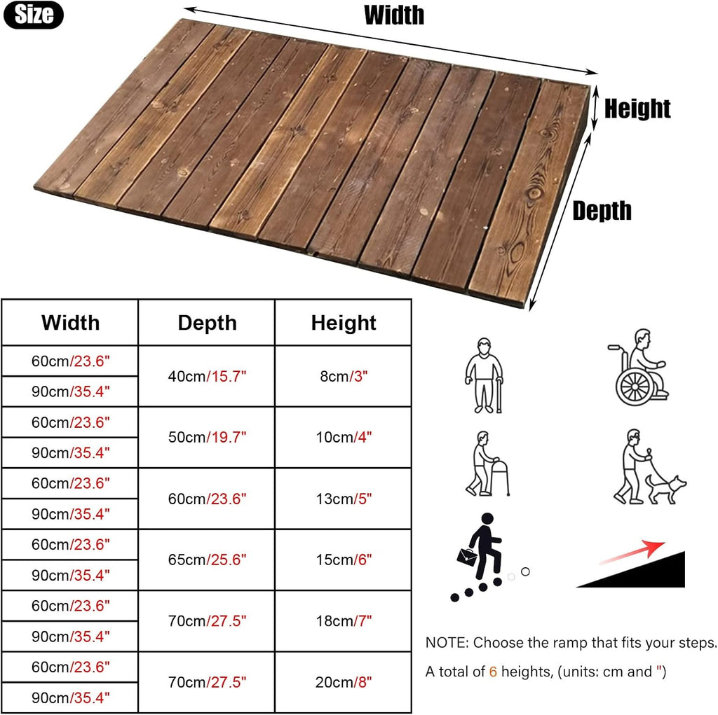 Ramps Door Threshold Ramp Interior Exterior, Portable Non Slip Wood Step Ramp/Doorway Wheelchair Ramp 3/4/ 5/6/ 8 Inch Rise, for Scooter Bike Access Home