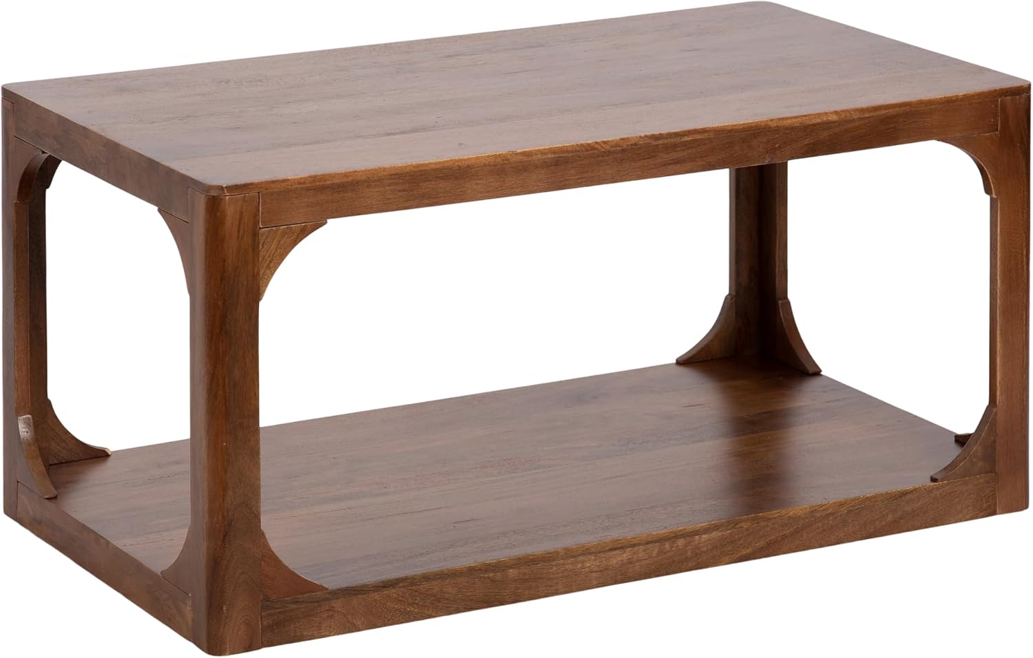 Kate and Laurel Dahl Transitional Rectangular Coffee Table; 36 x 20 x 18; Walnut Brown; Modern Rectangle Living Room Table with Solid Mango Wood Construction and Extra Underlying Storage