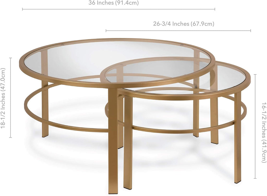Henn&Hart Round Nested Coffee Table in Brass, Coffee Table coffee tables for living room, studio apartment essentials