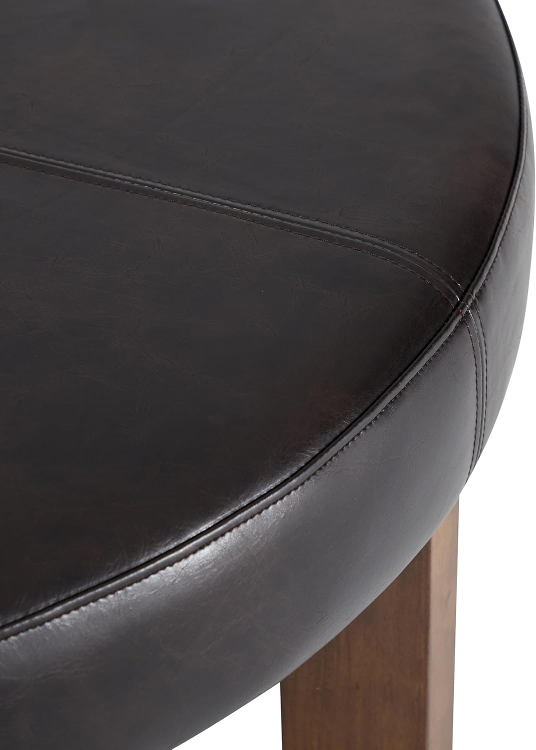 Christopher Knight Home Ladin Modern Round Ottoman Coffee Table, Faux Leather Cocktail Ottoman for Living Room Sofa, Entryway Comfortable Footstool, Wooden Ottoman Foot Rest, Dark Brown+Walnut