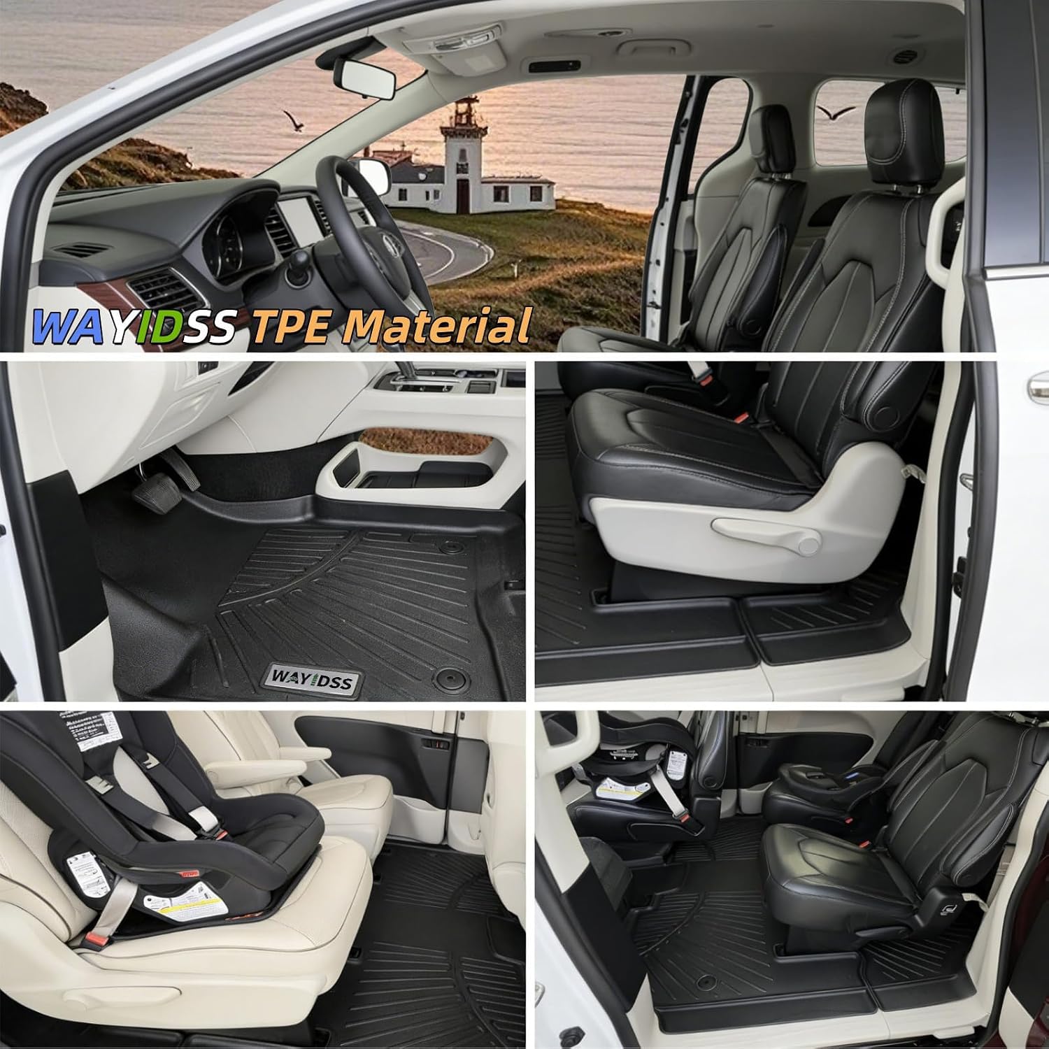 Floor Mats for 2017-2025 2026 Chrysler Pacifica(Hybrid Models), Fit 7 and 8 Passenger Model with Cargo Liners,TPE All Weather Protection Car Full Set Mats,for Pacifica 2017-2026 car Accessories