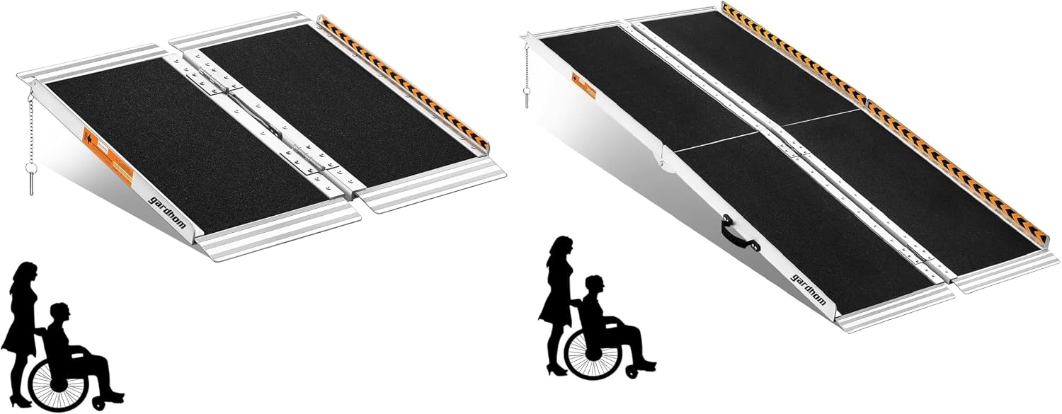 Bundled 2FT 5FT Ramp for Wheelchair for Home Steps, gardhom 800Lbs Load Capacity Anti-Slip Aluminum Portable Folding Handicap Ramp for Home Entrance Threshold Doorways Stairs Curbs Scooter