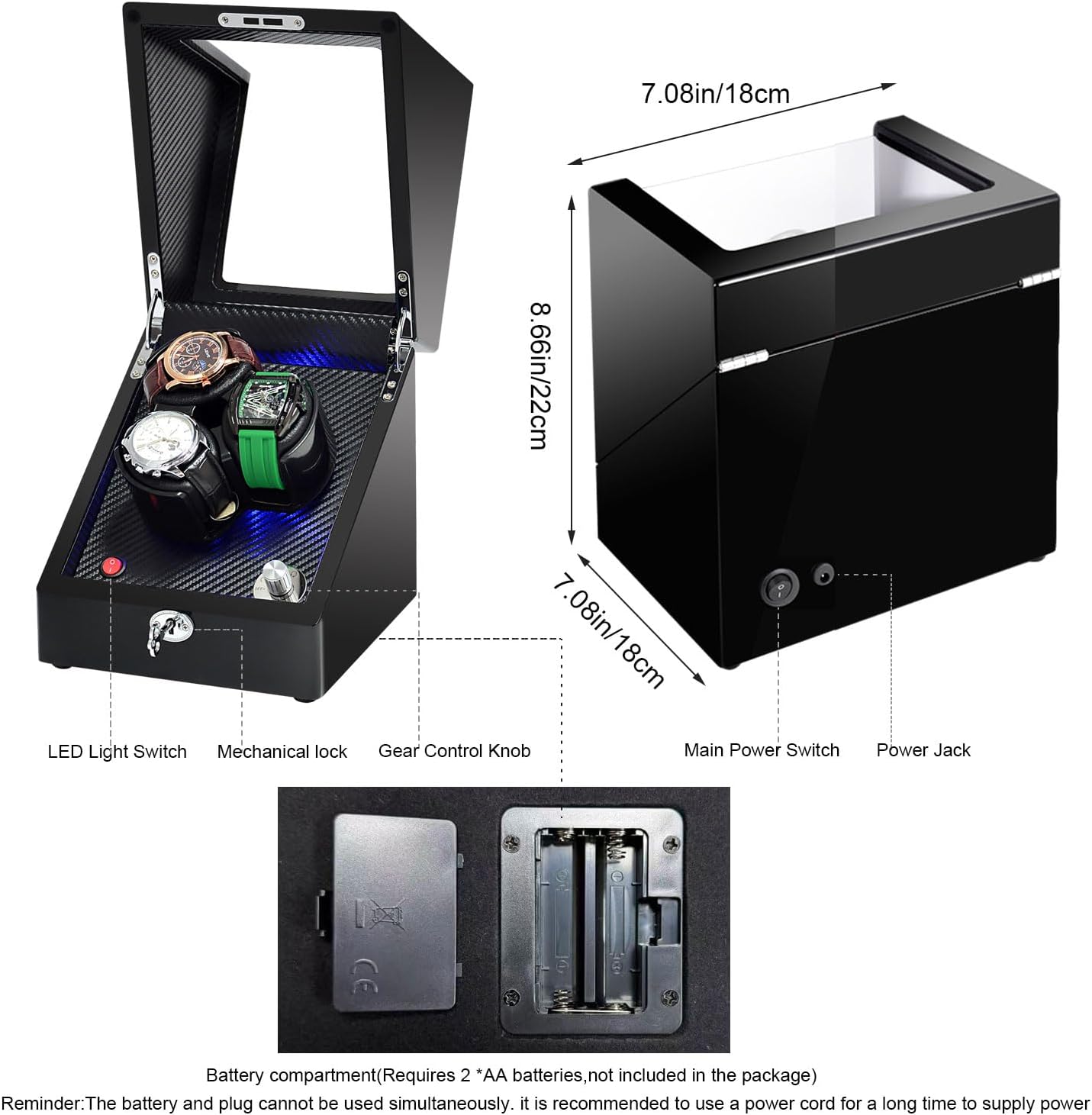 Watch Winder for Automatic Watches, Watch Winders 3/6 Slot for Rolex, Watch Rotator Uses Super Quiet Motor, 4 Rotation Mode Setting & LED Light & Mechanical Lock, Gift for Man