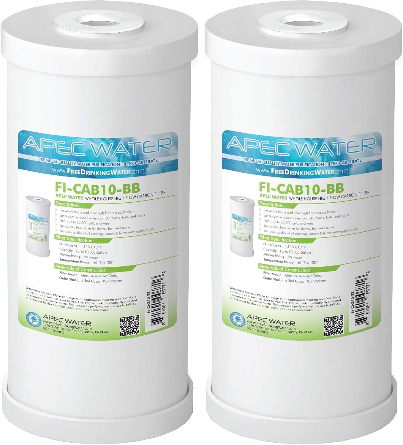 APEC Water Systems 10' Whole House High Flow GAC Carbon Replacement Water Filter (FI-CAB10-BB) (Pack of 2)