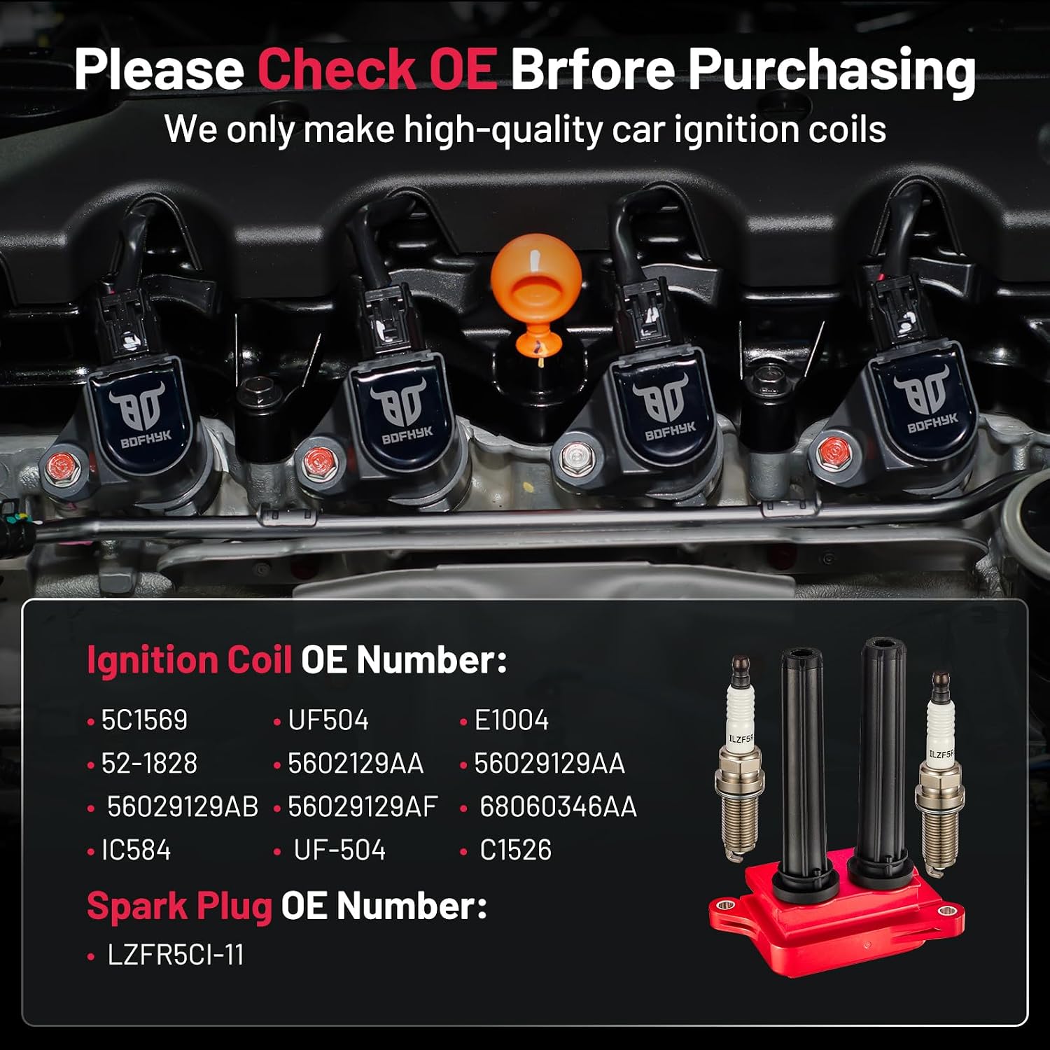 BDFHYK Set of 8 Ignition Coil Pack UF504 C1526 Compatible with 09-16 Challenger Charger Durango Ram 300 Commander Grand 5.7 V8