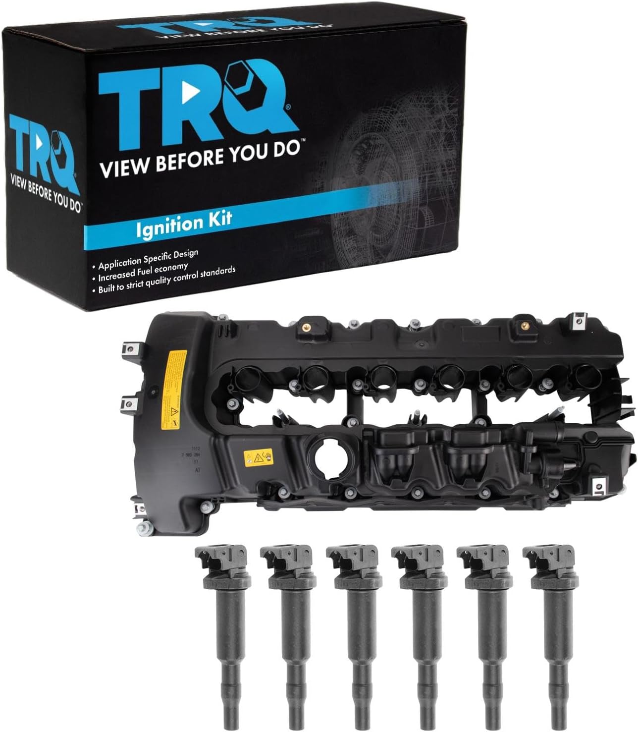 TRQ Ignition Coil Kit 7 Piece Valve Cover Compatible with 2007-2010 BMW 335i 335xi 2008-2010 135i 2008 535i 535xi 2009-2010 535xi 2011-2013 335is 2011-2012 740i 2011-2016 Z4