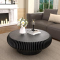 Round Coffee Table for Living Room Modern Black Fluted Coffee Table Round Drum Coffee Tables Low Circle Pedestal Center Table for Small Spaces (A Black, 31.4 in)