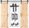 EaseLife 8 FT Double Sliding Barn Door Track and Handle Hardware Kit,Basic J Pulley,Slide Smoothly Quietly,Easy Install (8FT Track Kit for 20'~24' Wide Double Door)