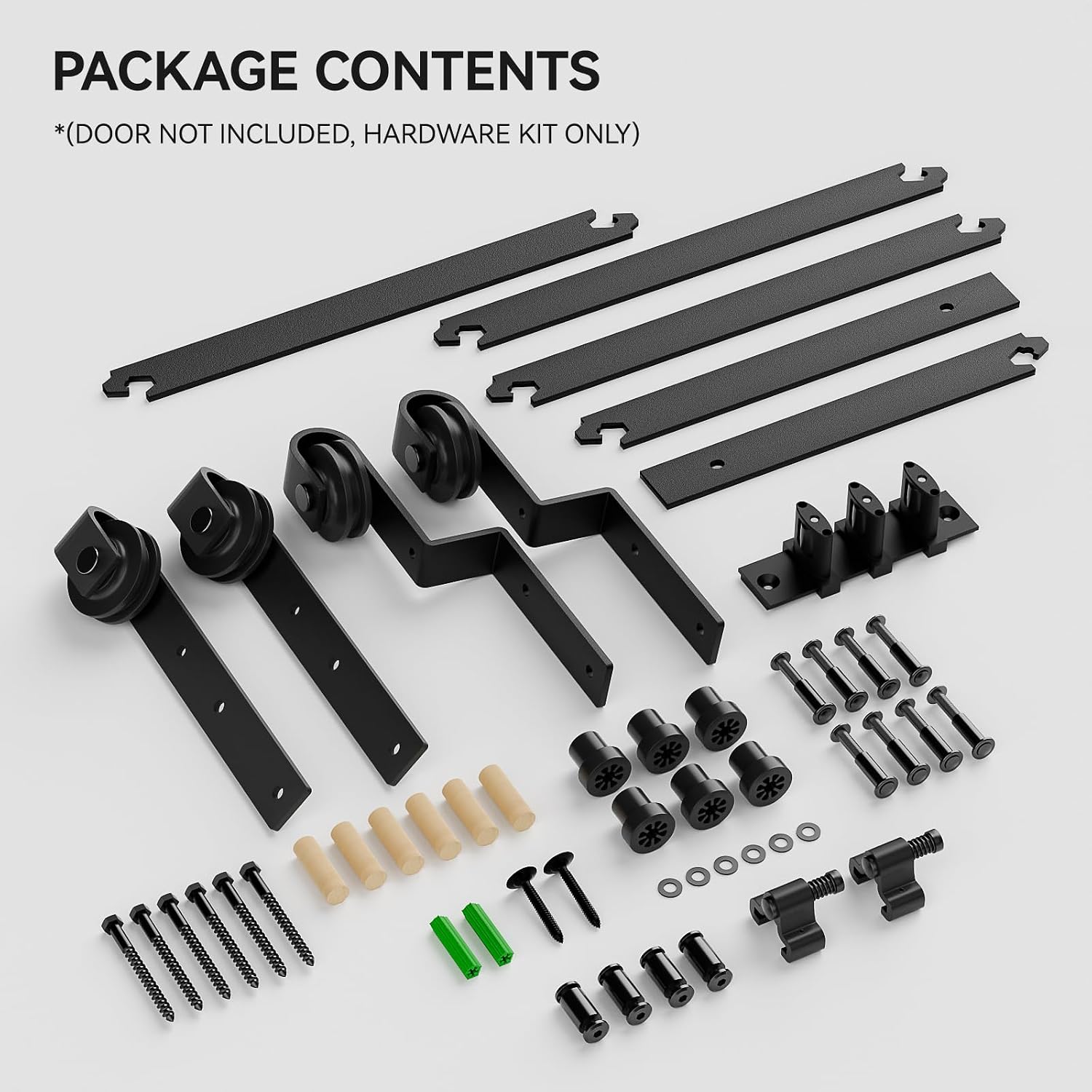 11 Feet Bypass Sliding Barn Door Hardware Kit for Double Wooden Doors-Single Track with Bypass Door Floor Guide
