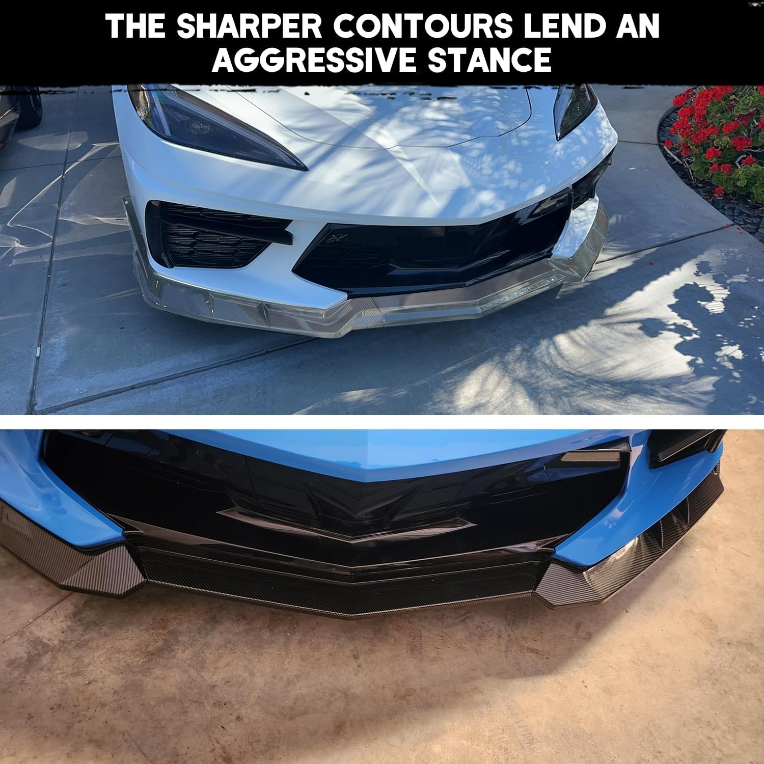 Front Bumper Lip Splitter Spoiler Compatible with Chevy Corvette C8 2020-2025, Corvette C8 Stingray Z51 Front Splitter Air Dams Chin Spoiler Auto Parts Replacement Accessory (Carbon Fiber)