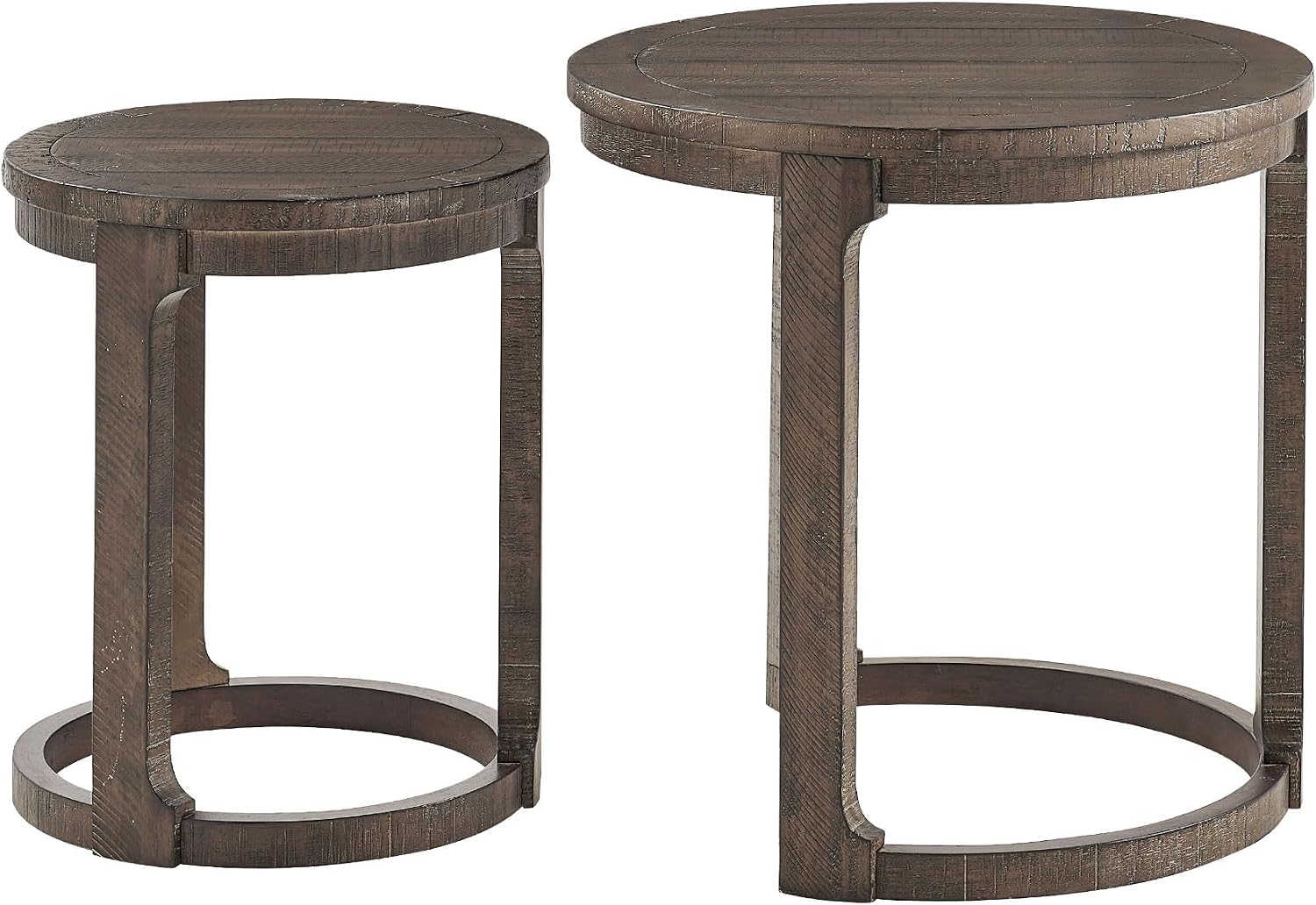 Round End Side Table Set of 2, Handcraft Nesting Table for Living Room, Modern Wood Circle Style, Easy Assembly, Dark Brown