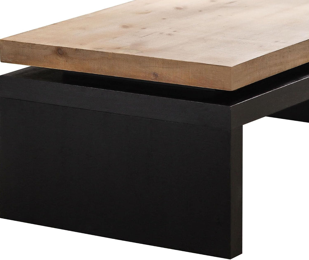 47.6' Wood Coffee Table, Mid Century Modern Farmhouse Wooden Coffee Tables for Living Room Natural Solid Firwood Tabletop Rectangle Center Table for Apartment Home Office Tea Table (Natural+Black)