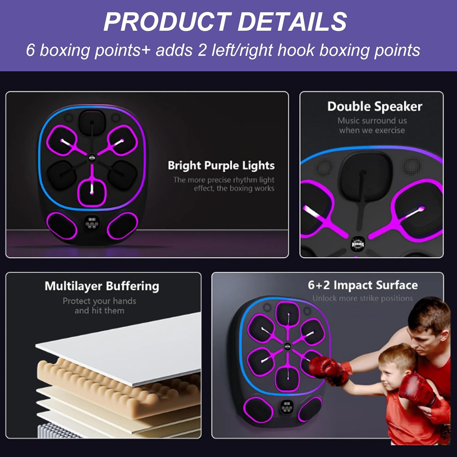 Smart Music Boxing Training Machine, Home Wall Mounted Workout Equipment, Lights Dummy Punching Bag Boxing Machine