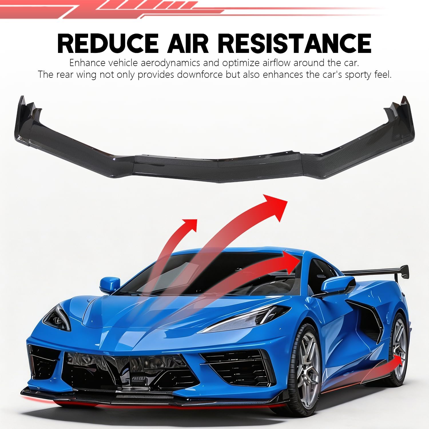 Front Bumper Lip Splitter Spoiler Compatible with Chevy Corvette C8 2020-2025, C8 Front Lip, Corvette C8 Front Splitter Air Dams Chin Spoiler Auto Parts Accessories (Front Lip-Carbon Fiber)