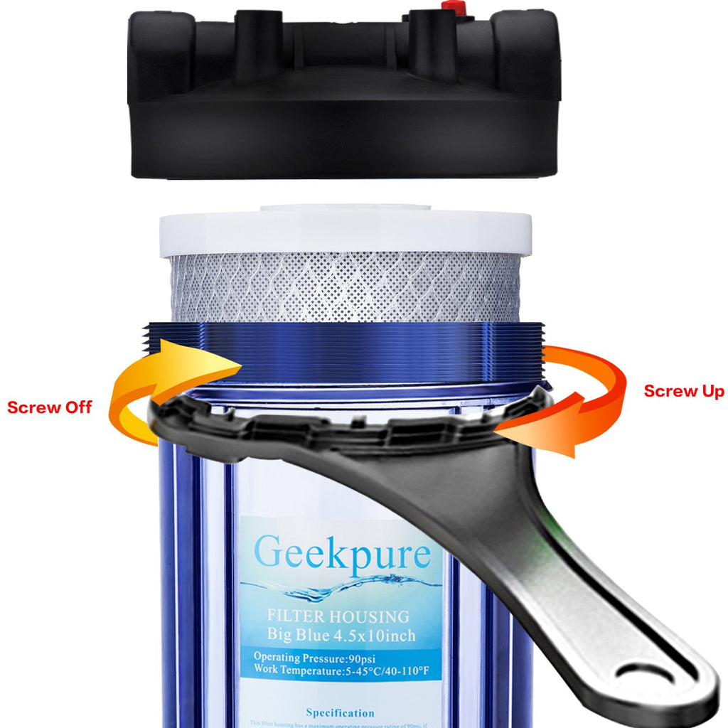 Geekpure 10-Inch Whole House Water Filter Housing 3/4' Port with Wrench and Bracket -4.5'x10'-Clear Pack of 4