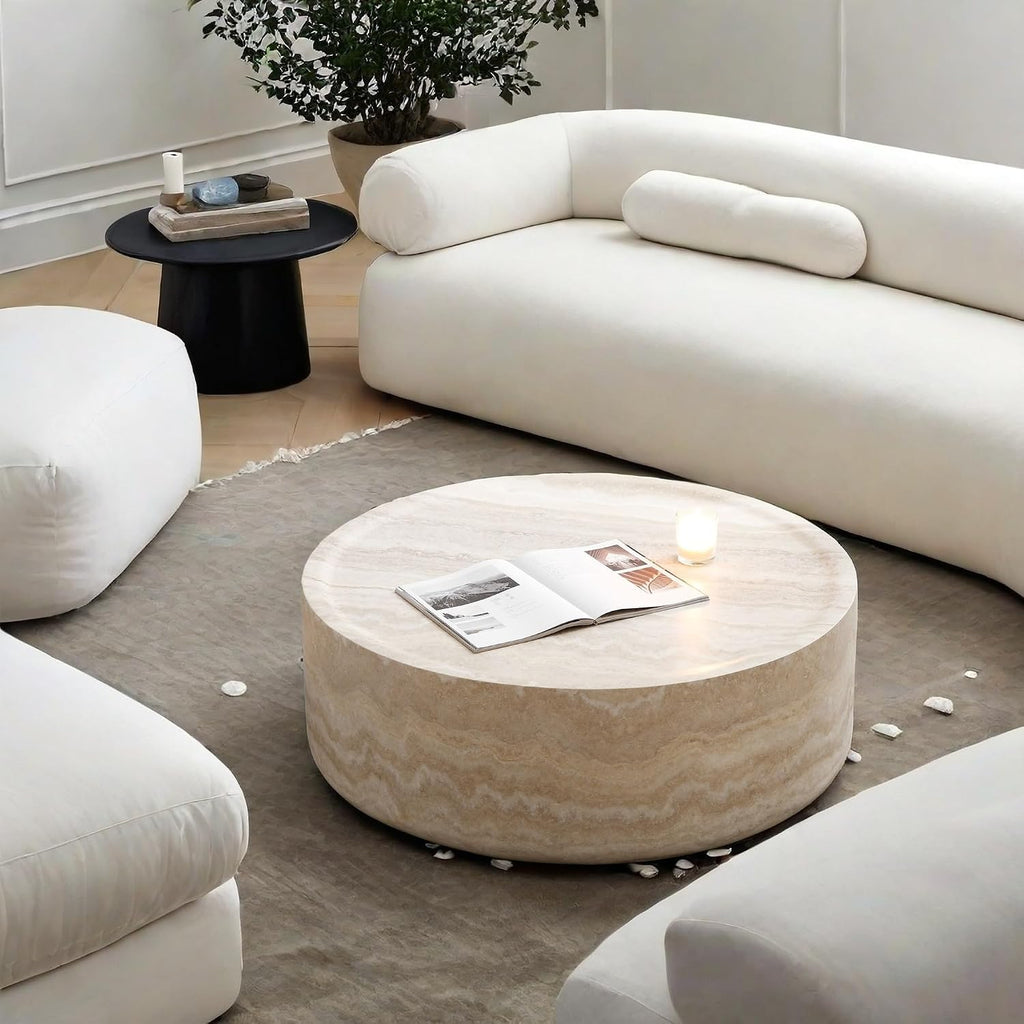 LUMISOL Round Coffee Table for Living Room, Modern Faux Marble Center Table, Accent Circle Tea Table for Bedroom, Office, Apartment, No Need Assembly, 31.49'L x 31.49' W x 12' H, Marble