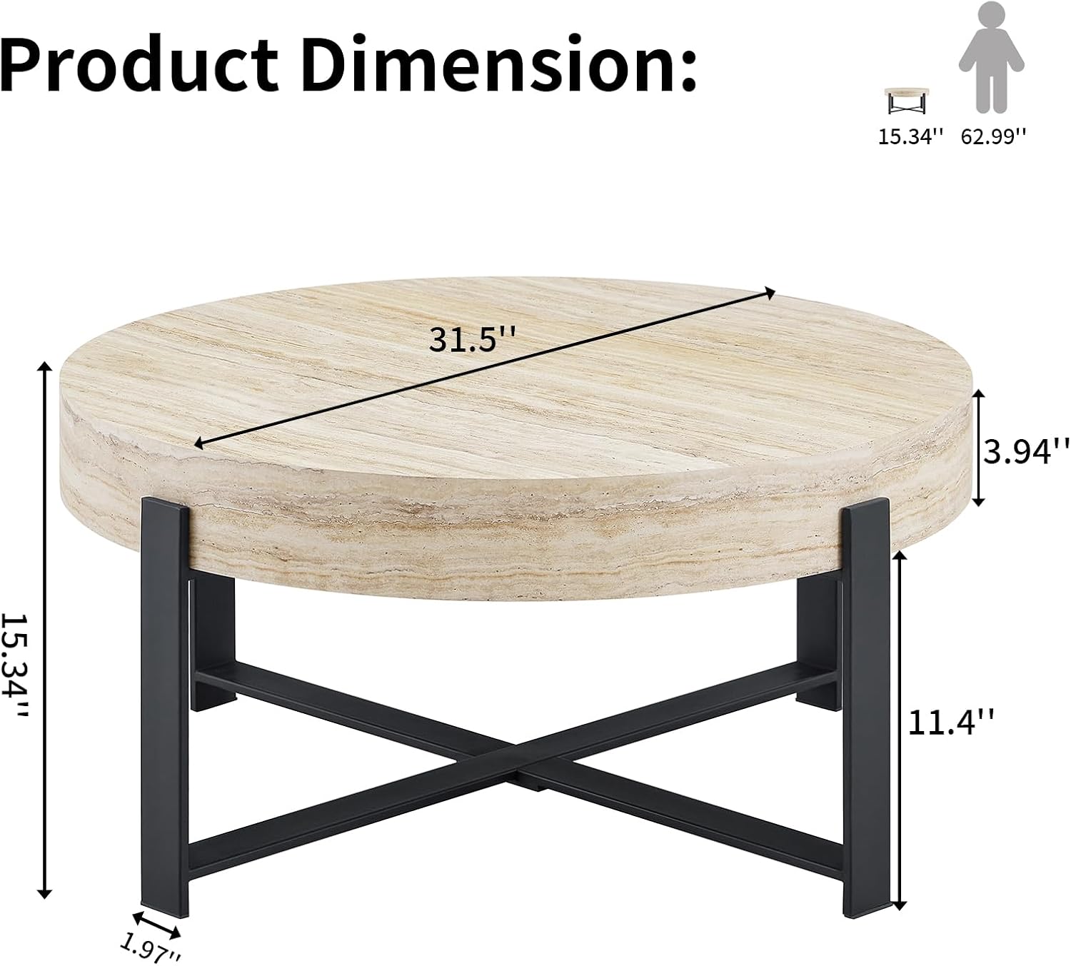 Round Coffee Table, Small Wood Coffee Table with Storage, Modern Wood Circle Table with Metal Frame, Round Accent Center Tables for Living Room Apartment Small Space