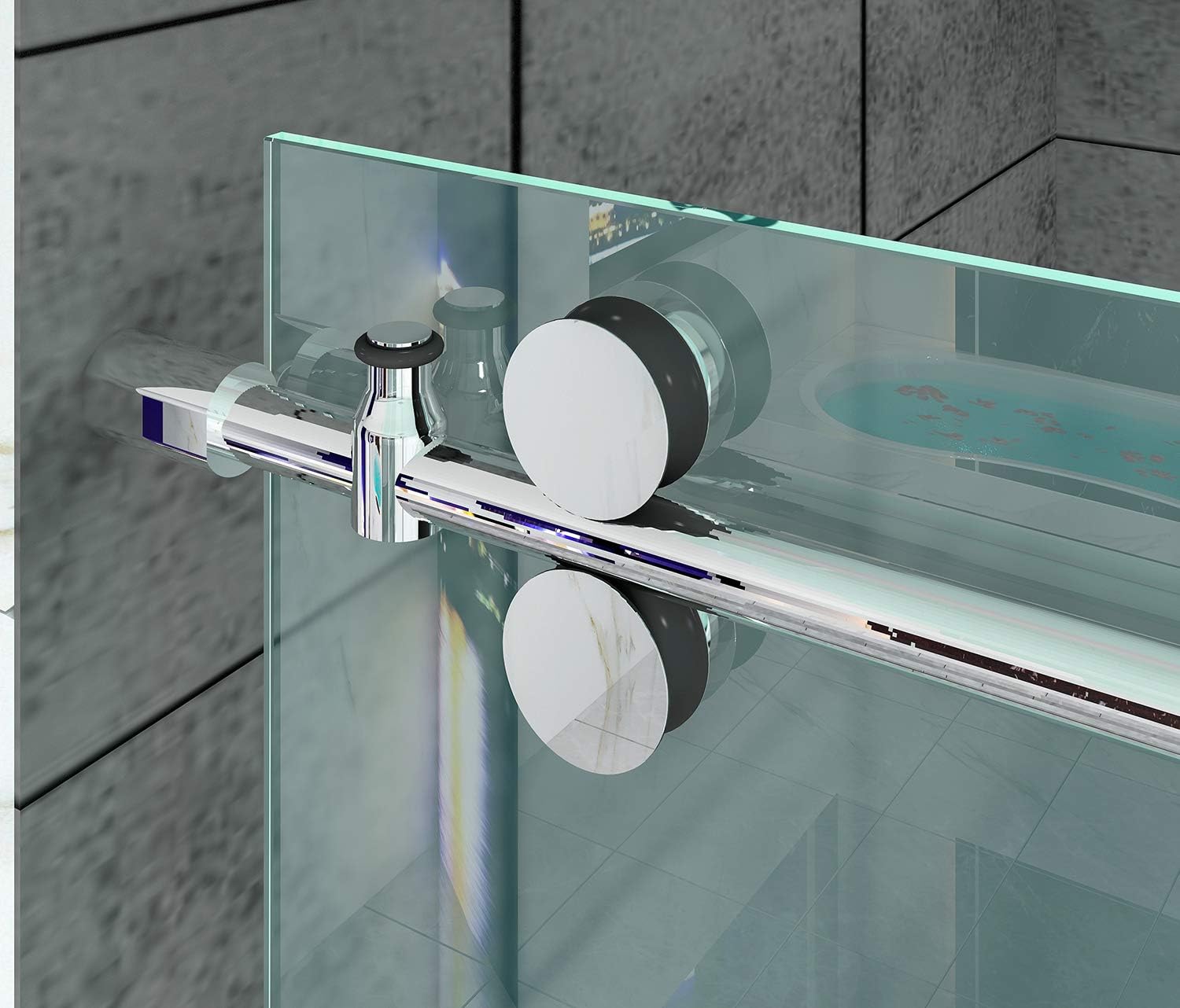 DIYHD 5FT Frameless Chome Stainless Steel Sliding Glass Shower Door Hardware,No Glass