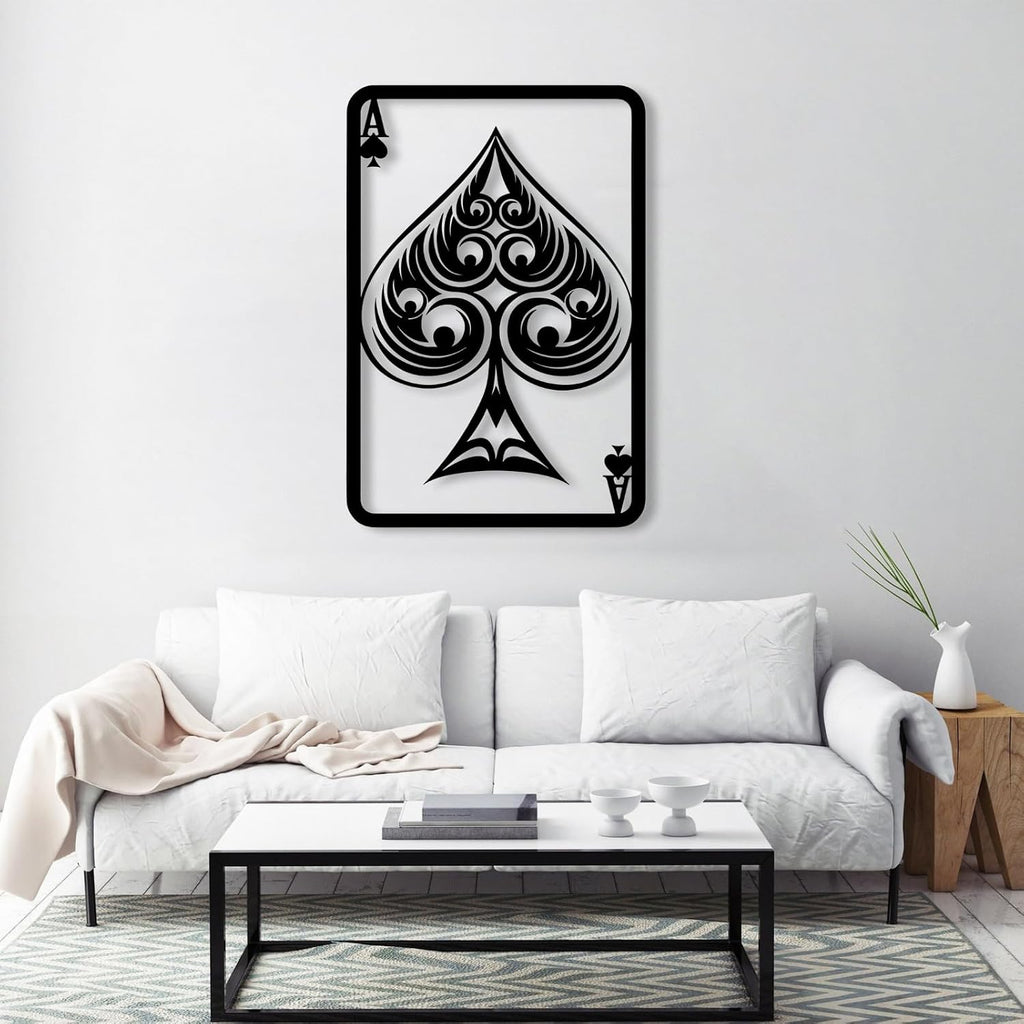 Aportif Metal Ace Of Spades Wall Decor, Ace Of Spades Card Wall Art, Poker Metal Wall Decor, Playing Cards Wall Decor, Housewarming Gift, Living Room Wall Decor (Black, 30x20 in / 76x51 cm)