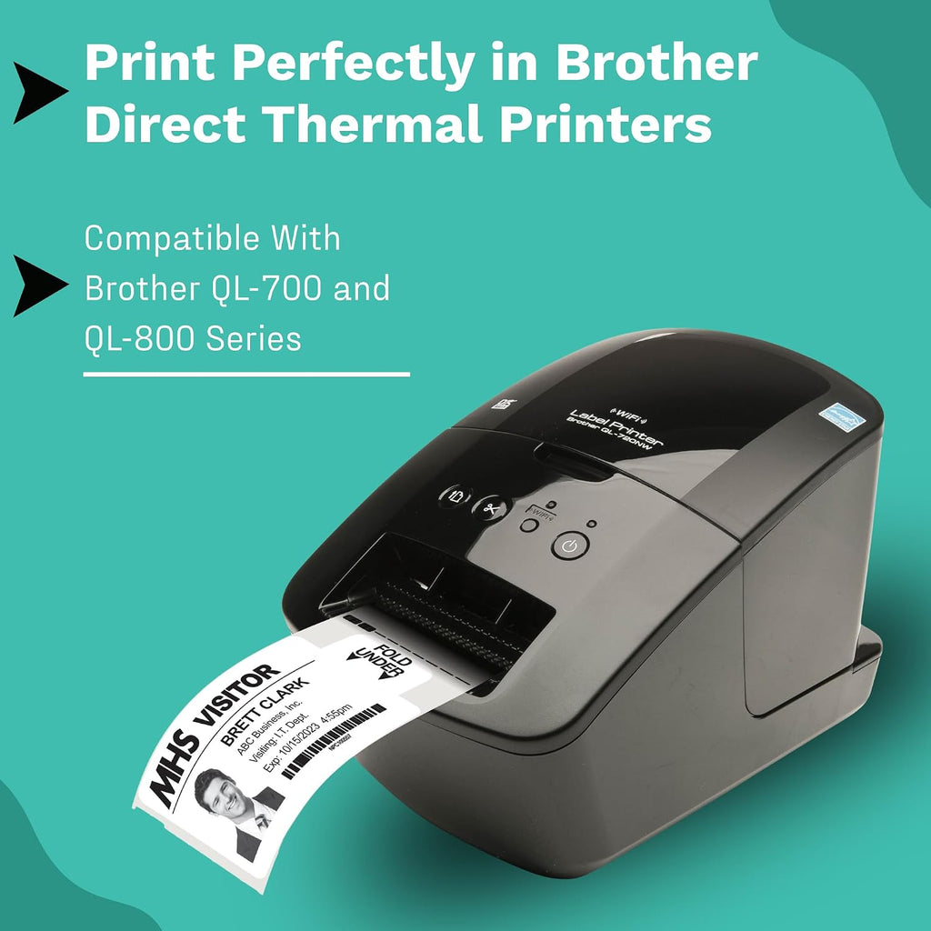 Threshold 4-Inch Visitor Badges on a Roll | 4 Rolls (1,000 Badges) Compatible with Brother Direct Thermal Printers | Name Tag Stickers | Hospital, Office & Secretary Supplies | Visiting Badge (Purple)