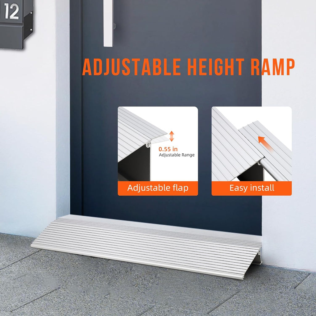 GarveeLife Curb Ramp 5 in Rise Entry for Doorways - Aluminum Portable Self Supporting Ramp, Non-Slip Surface, 800 LBS Load Capacity, Adjustable Threshold, Suitable for Wheelchairs, Scooters