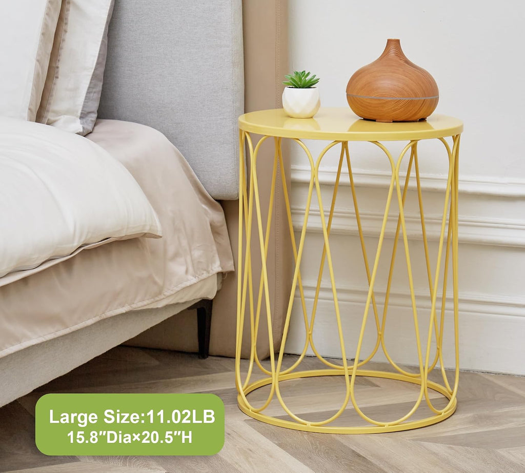 HFHOME Set of 3 Metal Outdoor Side Table, Nesting Round Coffee Table for Indoor Outdoor, Heavy Duty End Tables Plant Stand Living Room Garden Stool - Yellow