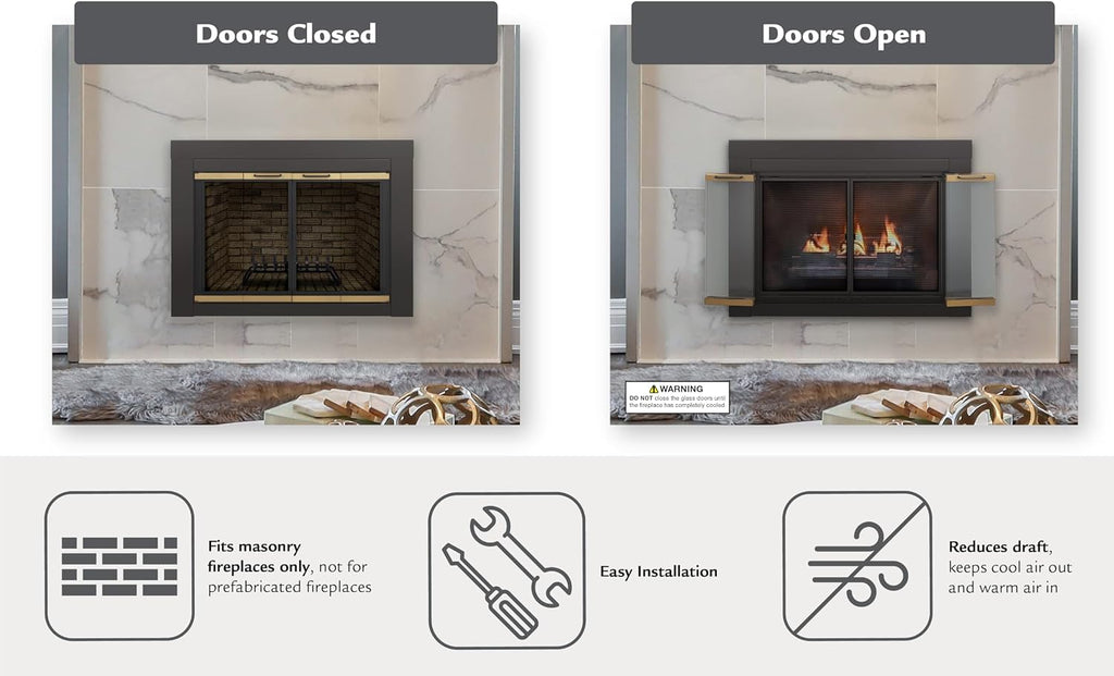 Pleasant Hearth AR-1021 Arrington Fireplace Glass Door, Black, Medium