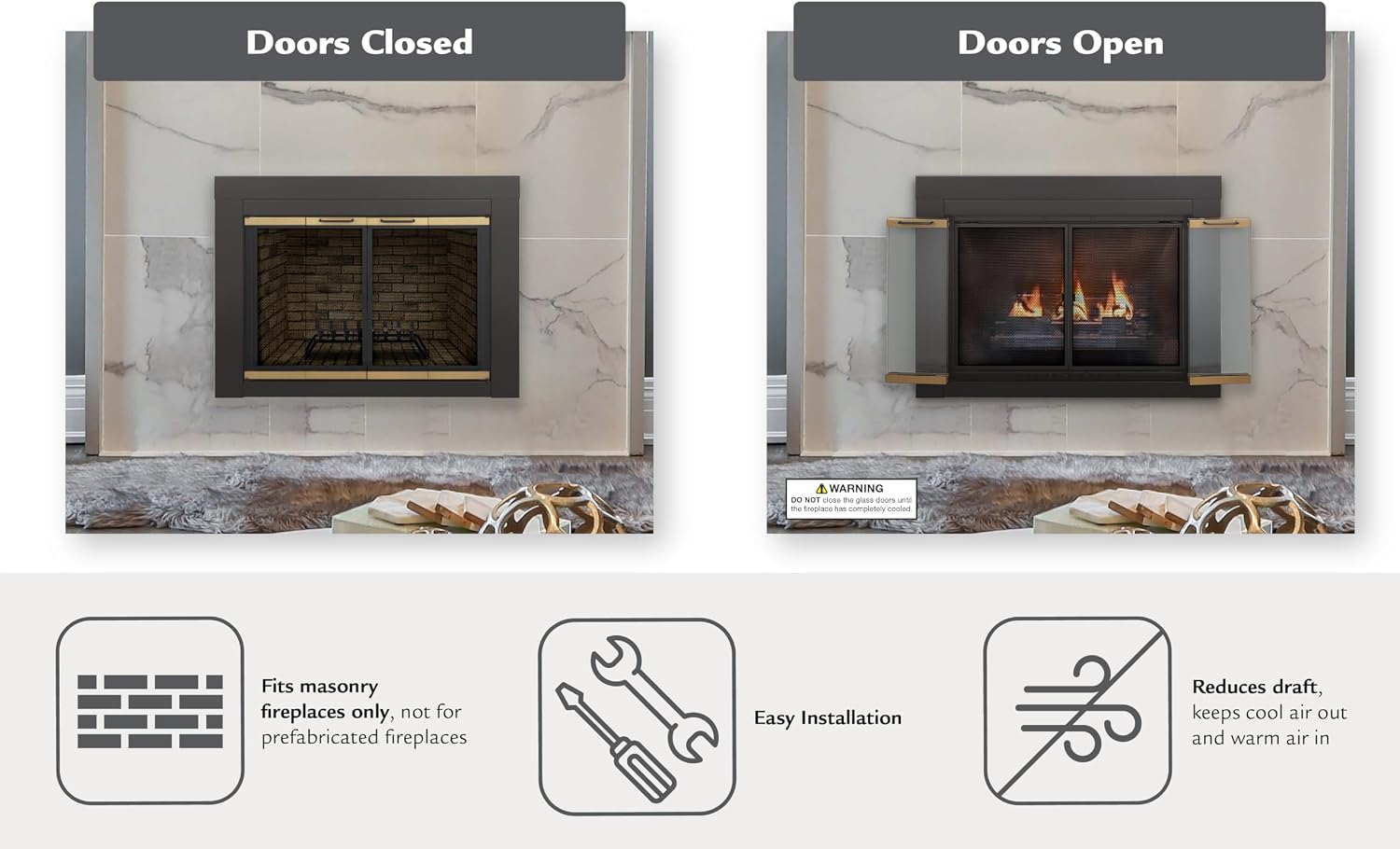 Pleasant Hearth AR-1021 Arrington Fireplace Glass Door, Black, Medium