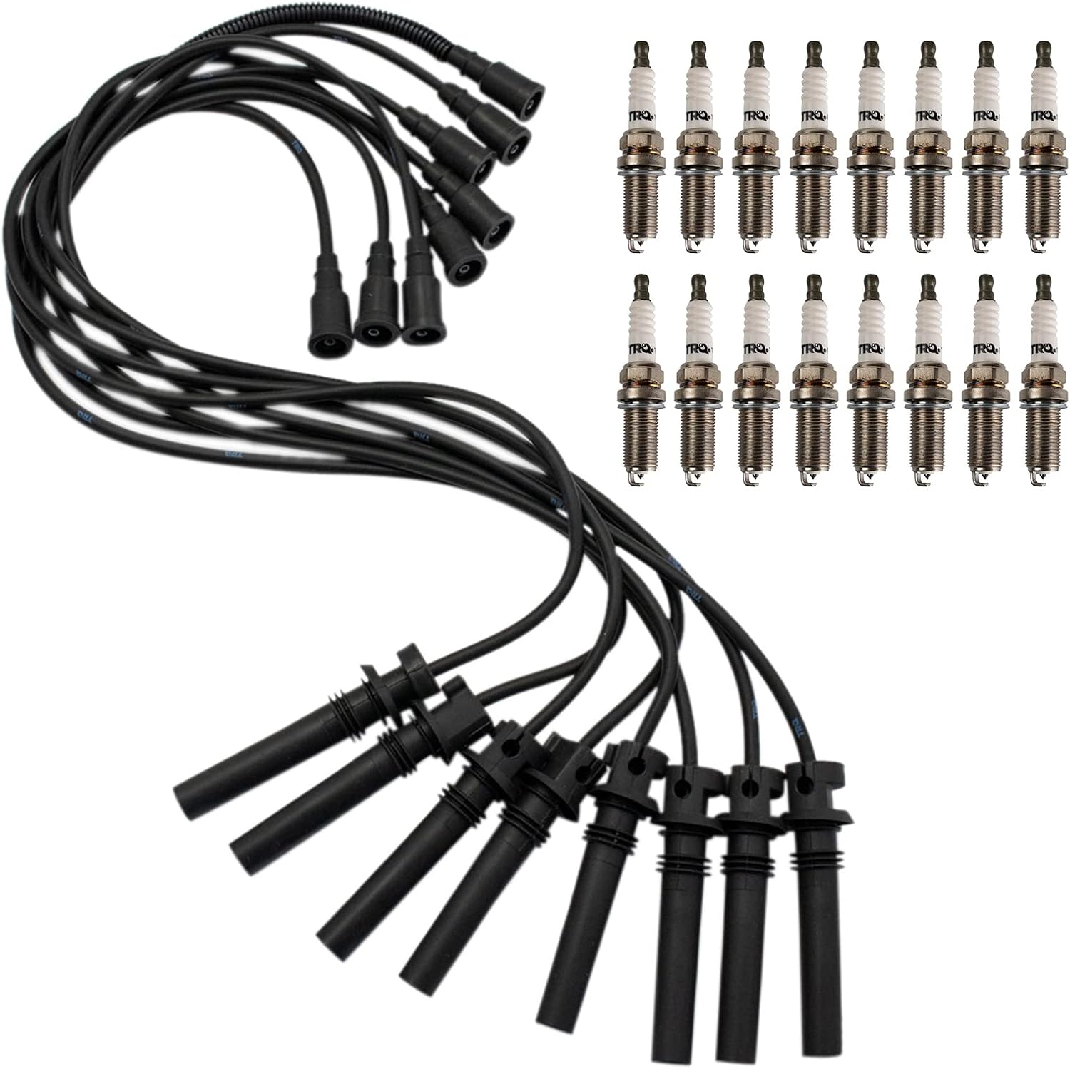 TRQ Spark Plug Kit 17 Piece Iridium Spark Plugs Compatible with 2003-2005 Dodge Ram 1500, 2500, 3500 2004-2005 Durango