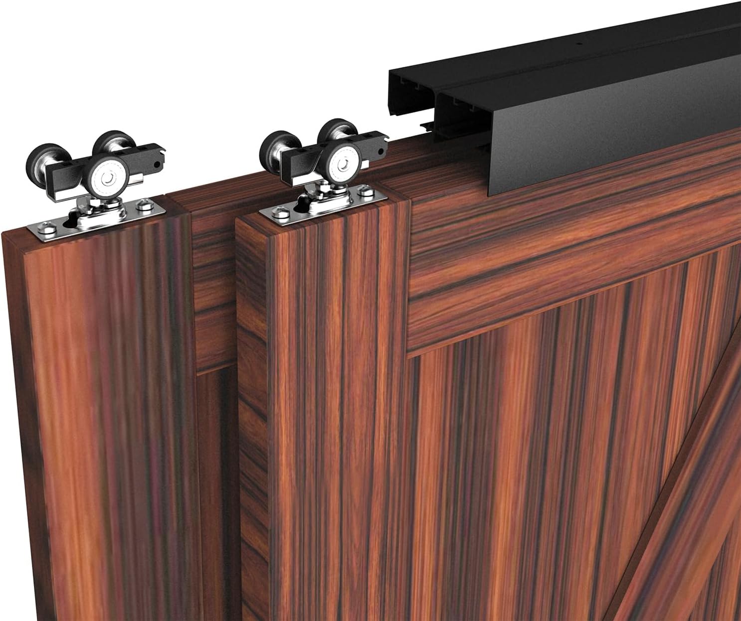 Heavy Duty Double Bypass Sliding Closet Door Track Kit Hardware 72'/6FT Aluminium Alloy Track Rail Set,for 2 Door System,Smoothly and Quietly,Black