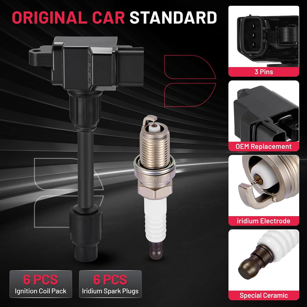 BDFHYK 6 Ignition Coil Pack UF232 and 6 Iridium Spark Plug 5464 Compatible with INFINITI 1996-1999 I30, Compatible with Nissan 1995-1999 Maxima 3.0L V6 Coil for 2244831U00 UF-232