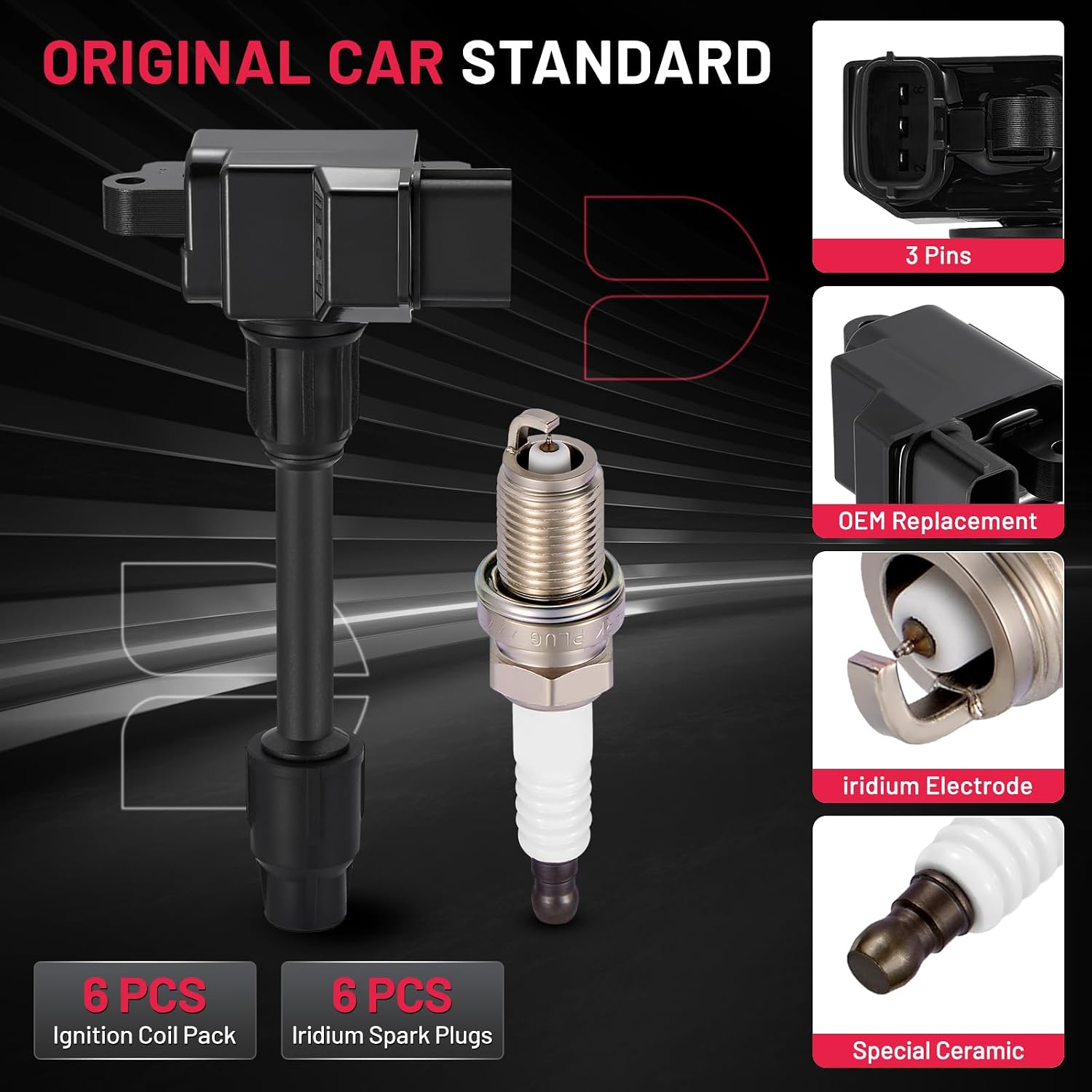 BDFHYK 6 Ignition Coil Pack UF232 and 6 Iridium Spark Plug 5464 Compatible with INFINITI 1996-1999 I30, Compatible with Nissan 1995-1999 Maxima 3.0L V6 Coil for 2244831U00 UF-232