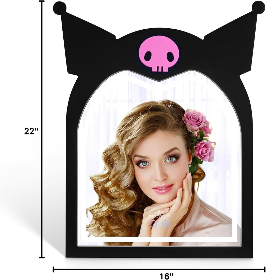 Impressions Vanity Kuromi Arch RGB Tabletop Mirror with Adjustable Strip LED Lights, App Control RGB Lighting, Soft Touch Sensor, Arched Mirrors for Wall Mount and U Shaped Easel Stand