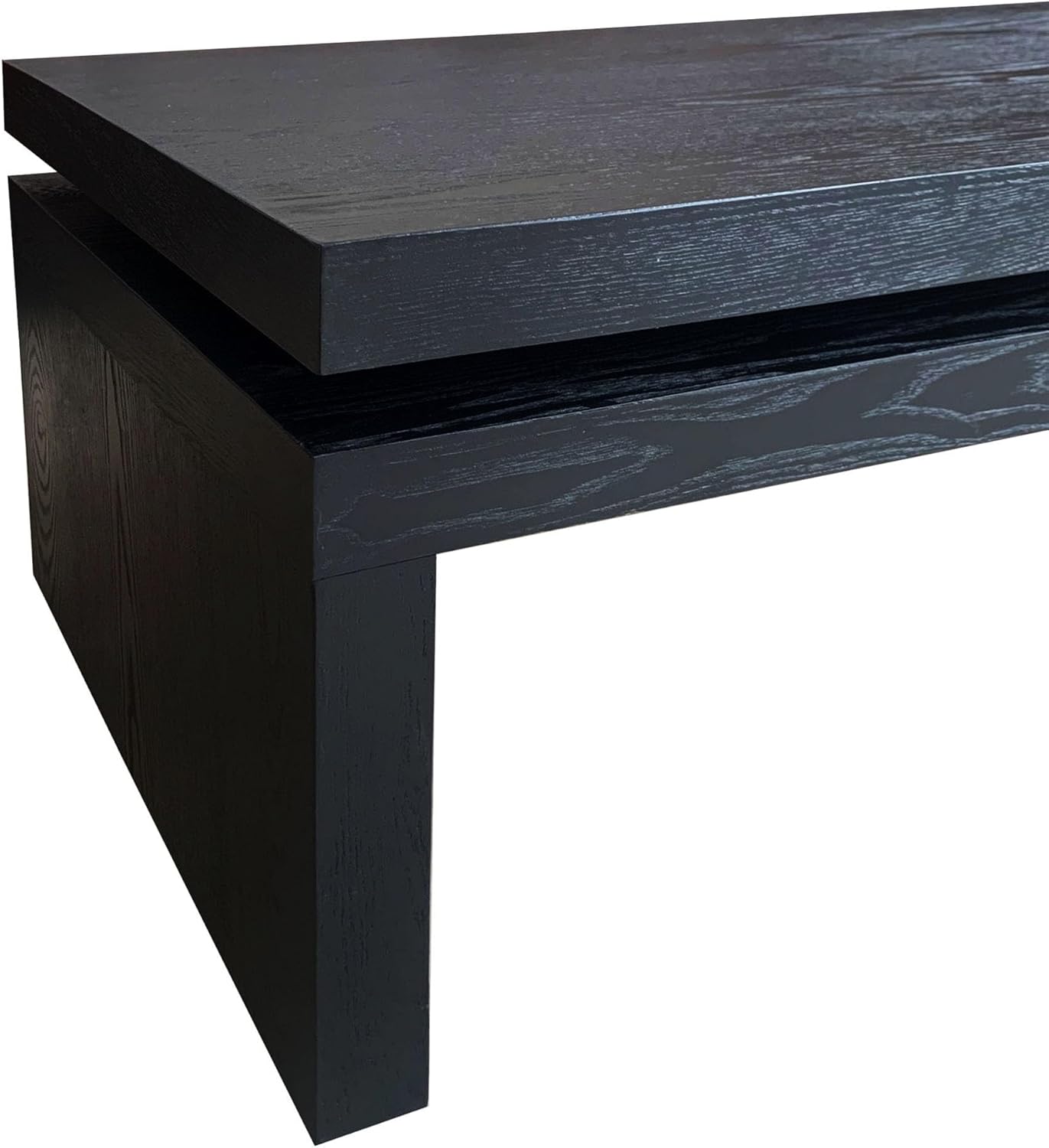 47.6' Farmhouse Wood Coffee Table, Mid Century Modern Wooden Coffee Tables for Living Room Natural Solid Firwood Tabletop Rectangle Center Table for Apartment Home Office Tea Table (Black)
