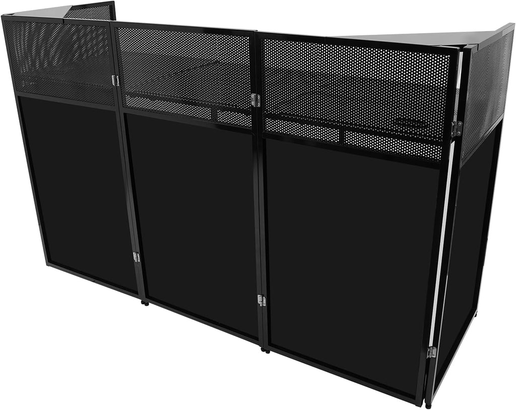 Foldable Dj Booth Stand with Table Top, 23' X 73' Event Facade & Scrim Screen Frame, Portable Dj Desk for Parties/Weddings/Clubs, Heavy Duty 44lbs Capacity