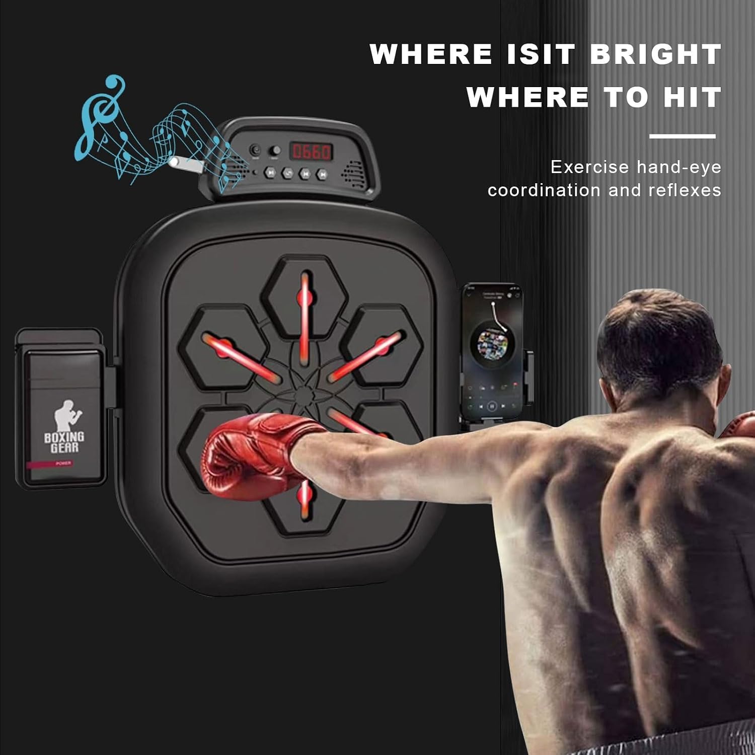 Music Boxing Machine, Smart Wall Mounted Boxing Target with 2 Pairs of Boxing Gloves for Office, Entertainment Center