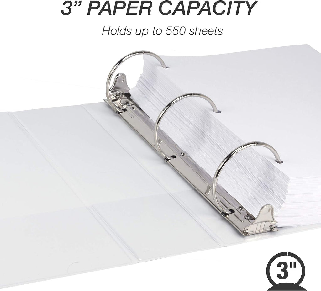 Samsill Economy 3 Inch 3 Ring Binder Bulk Pallet, Round Ring Binder, Customizable Clear View Cover, White, Pallet of 288 Binders in 24 Cartons