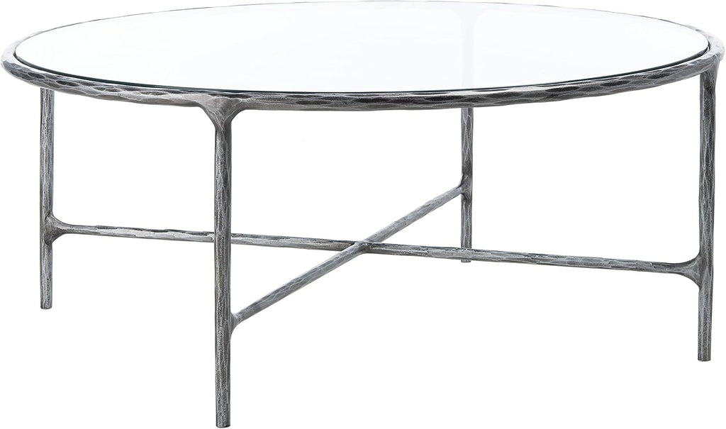 SAFAVIEH Couture Home Collection Jessa Silver Metal/Tempered Glass Top Round Coffee Table (Fully Assembled)
