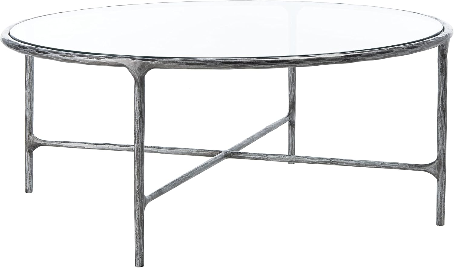SAFAVIEH Couture Home Collection Jessa Silver Metal/Tempered Glass Top Round Coffee Table (Fully Assembled)