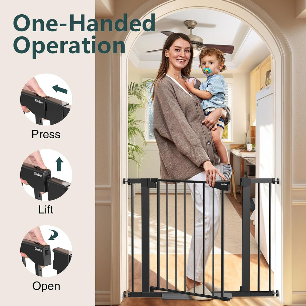 Cumbor 2 Pack 29.7-40.6' Baby Gate for Stairs, Mom's Choice Awards Winner-Auto Close Dog Gate for doorways, Pressure Mounted Pet Gates Indoor, Easy Walk Thru Wide Safety Child Gate for Dog, Black