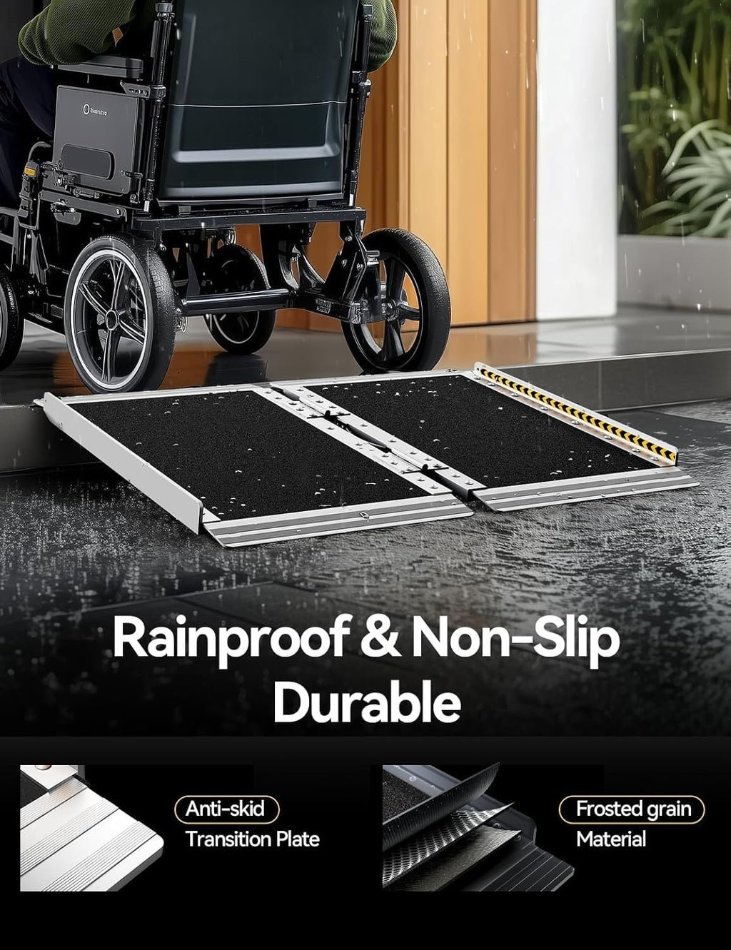 Doorways Rise Driveway Curb Ramp, Non-Slip Aluminum Disabled Ramp, Foldable Threshold Wheelchair Ramp for Home Steps/Entrance/Threshold/Doorway/Scooter/Load Bearing 300KG