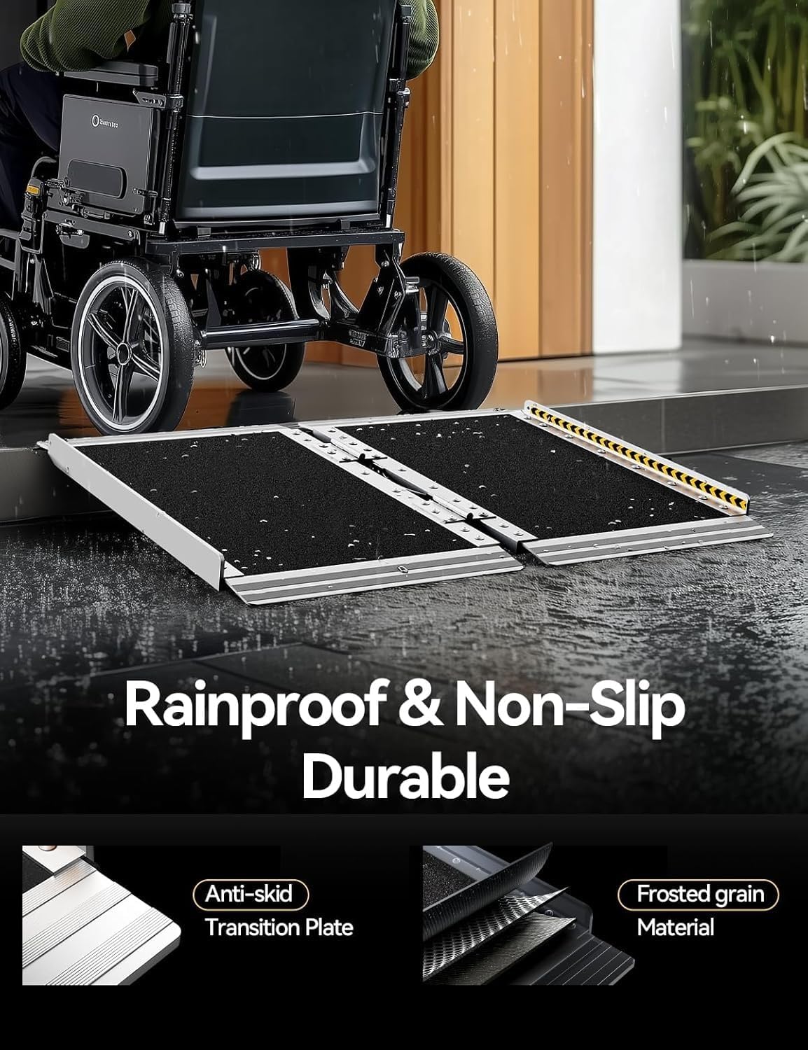 Doorways Rise Driveway Curb Ramp, Non-Slip Aluminum Disabled Ramp, Foldable Threshold Wheelchair Ramp for Home Steps/Entrance/Threshold/Doorway/Scooter/Load Bearing 300KG